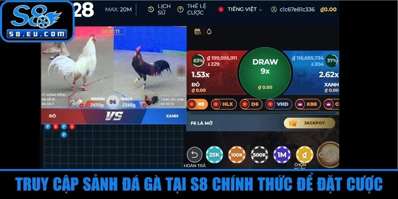 Truy cập sảnh đá gà tại S8 chính thức để đặt cược
