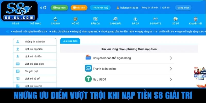Những ưu điểm vượt trội khi nạp tiền S8 giải trí