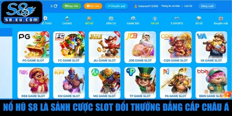 Nổ hũ S8 là sảnh cược slot đổi thưởng đẳng cấp châu Á
