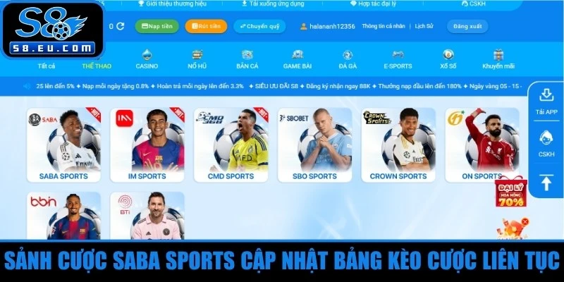 Sảnh cược Saba Sports cập nhật bảng kèo cược liên tục